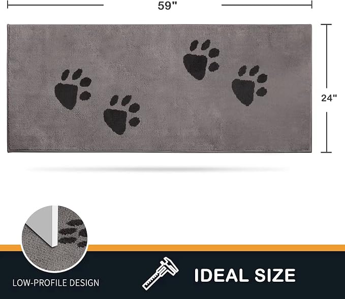 PURRUGS Dirt Trapping Door Mat 24" x 59", Non-Skid/Slip Machine Washable Microfiber Entrance Rug, Shoes Scraper, Dog Doormat, Super Absorbent Floor Mat for Muddy Wet Shoes and Paws, Light Grey