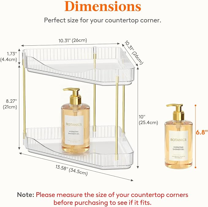 Lifewit 2-Tier Corner Bathroom Counter Organizer, Plastic Makeup Skincare Organizers Storage Countertop, Large Sink Cosmetic Perfume Shelf for Bedroom, Dresser, Kitchen, Vanity, Clear, 25 cm/10inch(H)