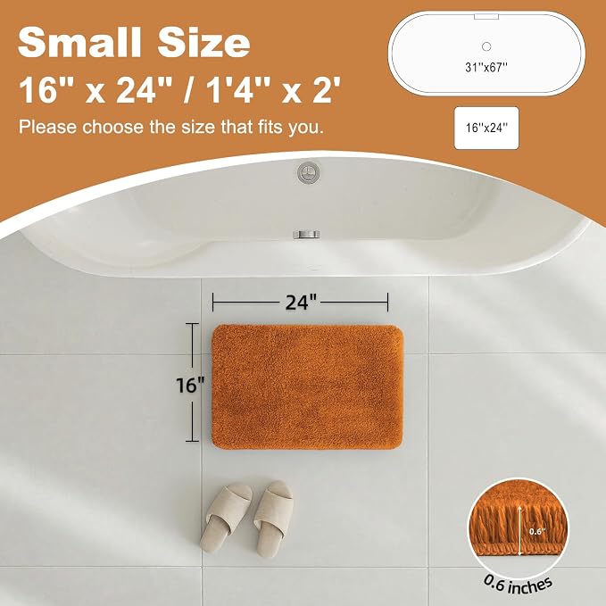 TYUU Orange Bathroom Rugs, Ultra Soft Bath Rugs Non Slip Washable, Super Absorbent Quick Dry Small Bath Mat with Rubber Backing for Bathroom Floor, Shower, or Sink, Orange 16" x 24"
