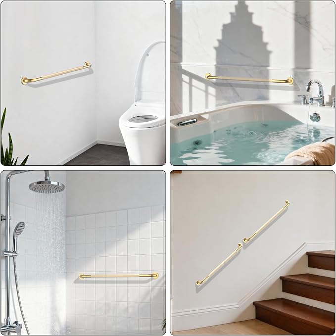 40 Inch Brushed Gold Shower Grab Bar w/Anti-Slip Knurled Grip,YuanDe Stainless Steel Bathroom Grab Bars, Handicap Injury Elderly Senior Assist Support Shower Handle