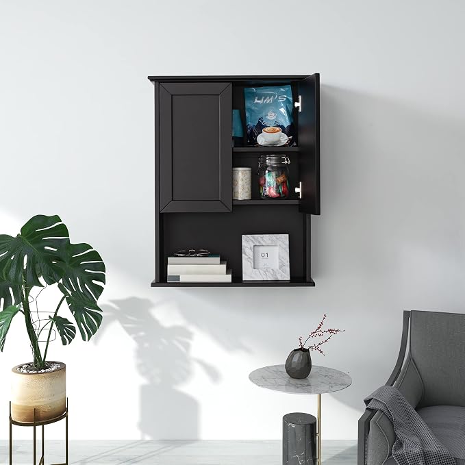 VANIRROR Black Bathroom Wall Cabinet 23x29 inch Wooden Bathroom Medicine Cabinet with 2 Doors and Adjustable Shelf, Wall Mounted Cabinet Over Toilet Storage Cabinet | 2 Doors