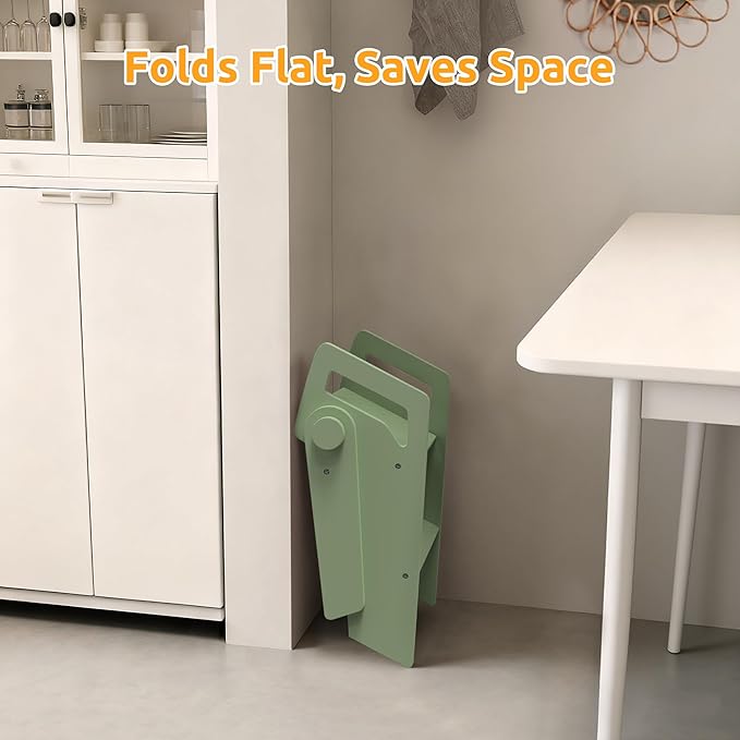 Wooden 2 Step Stool for Toddler Kids Bathroom Foldable 2-Step for Toilet Potty Training, Child Stepping Stool for Kitchen Nursery Bedroom Green
