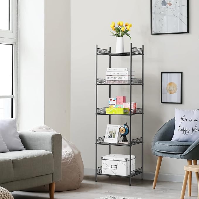 Nandae 5-Tier Bathroom Storage Shelf, Heavy Duty Wire Shelving Unit Free Standing Towel Rack Organization for Kitchen Bathroom Laundry, Black