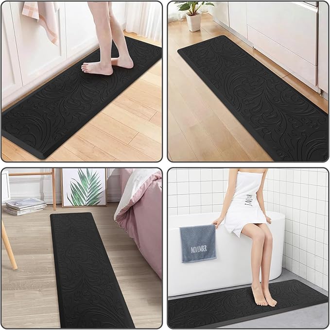 KMAT Kitchen Mat Cushioned Anti-Fatigue Waterproof Non-Slip Standing Mat Ergonomic Comfort Rug for Home,Office,Sink,Laundry,Desk 17.3" (W) x 60"(L),Black
