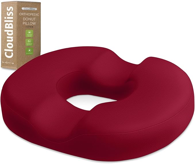 CloudBliss Donut Pillow Stadium Seat Cushion for Tailbone Pain Relief and Hemorrhoids, Memory Foam Seat Chair Cushion, Portable Seat Cushions for Bleachers, Car, Home & Office