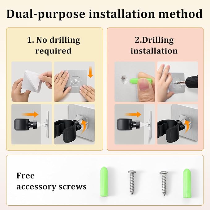 Adjustable Wall Mounted Shower Head Holder, Strong Adhesive & Drilling 2 Installation Methods, 360° Swivel Handheld Shower Wand Holder for RV Kids’ Bathroom Shower Accessories (Black