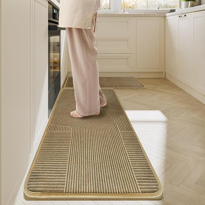 Kitchen Mat Set of 2 PCS, Anti Fatigue Kitchen Floor Mat, Kitchen Runner Cushioned Non Slip for Kichen, Office, Balcony, Yellow, 17" x 30"+17" x 59"