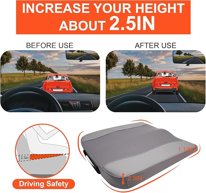 Lofty Aim Car Seat Cushion, Comfort Memory Foam Car Cushions for Driving - Sciatica & Lower Back Pain Relief, Driver Seat Pillow for Auto, Office Chair, Wheelchair - Gray