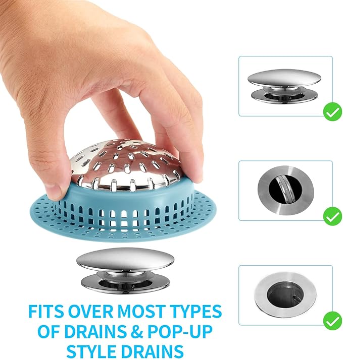 Aluvor Bathtub Drain Hair Catcher Shower Drain Cover Sink Drain Protector for Pop-Up & Regular Drains, Sky Blue