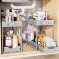 Simple Trending Under Sink Organizer 2 Pack, Sink Pull-Out Sliding Storage Cabinet, 2-Tier Under Shelf Organizer for Kitchen Bathroom, Grey