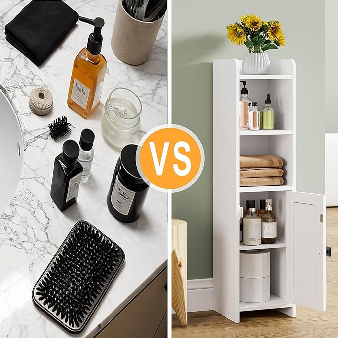Lomojo Small Bathroom Storage Cabinet Corner, Floor Cabinet with Adjustable Shelves, Freestanding Narrow Bathroom Toilet Paper Organizers for Small Spaces, White