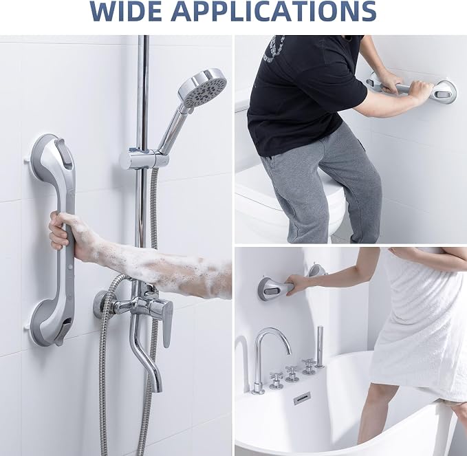 Grab Bars for Bathtubs and Showers 2 Pack Shower Handle, Heavy Duty Suction Grab Bar Bath Handrails for Seniors and Elderly, Bathroom Safety Grip No Drilling Waterproof Removable, Silver