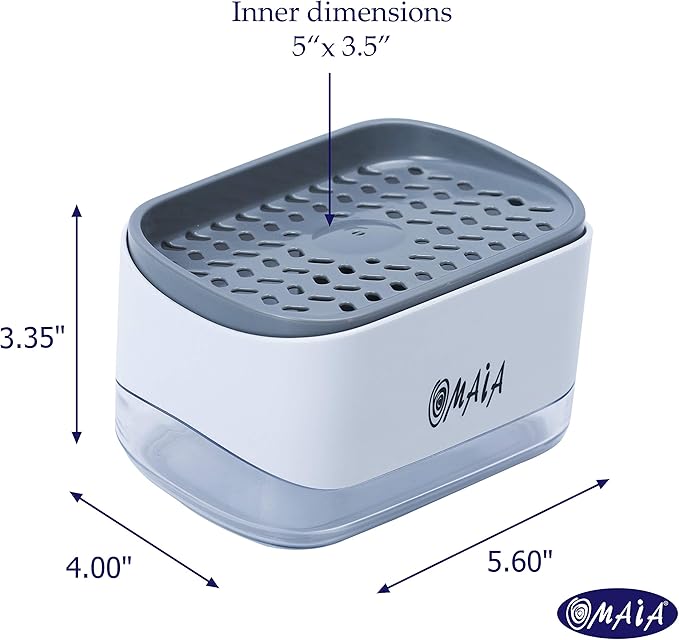 OMAIA 2-in-1 Dish Soap Dispenser with Sponge Holder - Smart Kitchen Gadget - Sink Countertop Organizer