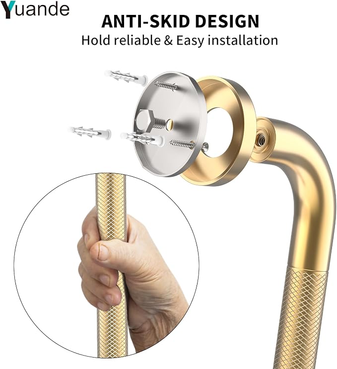 4 Pack 16 Inch Shower Grab Bar, YuanDe Gold Bathroom Grab Bar Handle w/Anti-Slip Knurled Grip, Stainless Steel Bath Balance Bar, 1" Diameter Safety Hand Rail Support,Handicap Injury Elderly Senior
