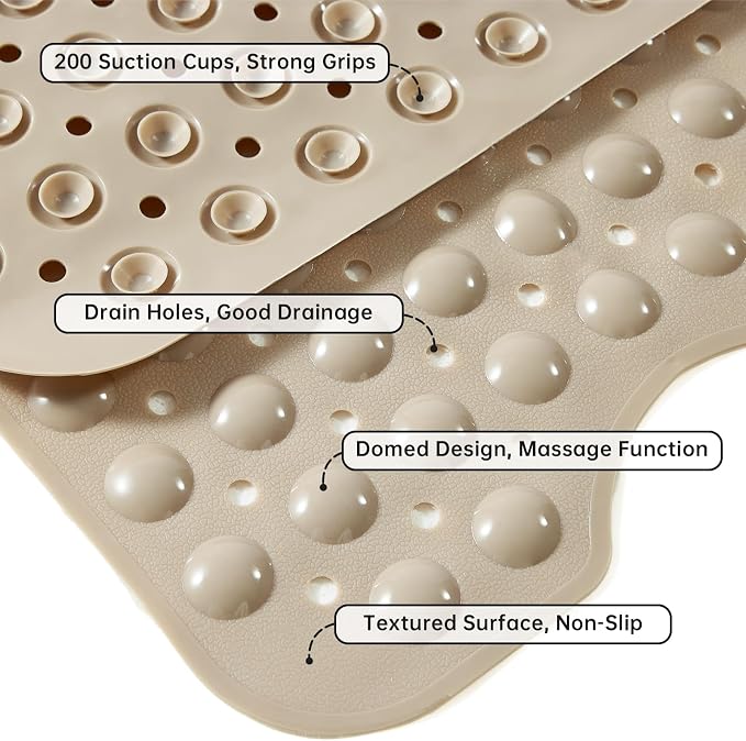 Wirhao Bathtub Mat Non Slip Shower Mat 39×16 Inches Bath Mat for Tub Machine Washable Tub Mat Large for Bathroom with Suction Cups and Drain Holes Brown
