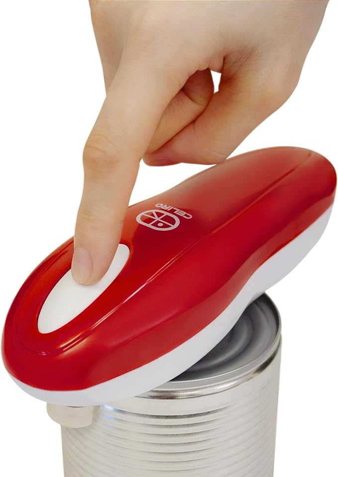 A1 Electric Can Opener – Smooth Edge Tin Opener with Easy-Touch Start & Stop, Ergonomic, Compact & Cordless Design - Red