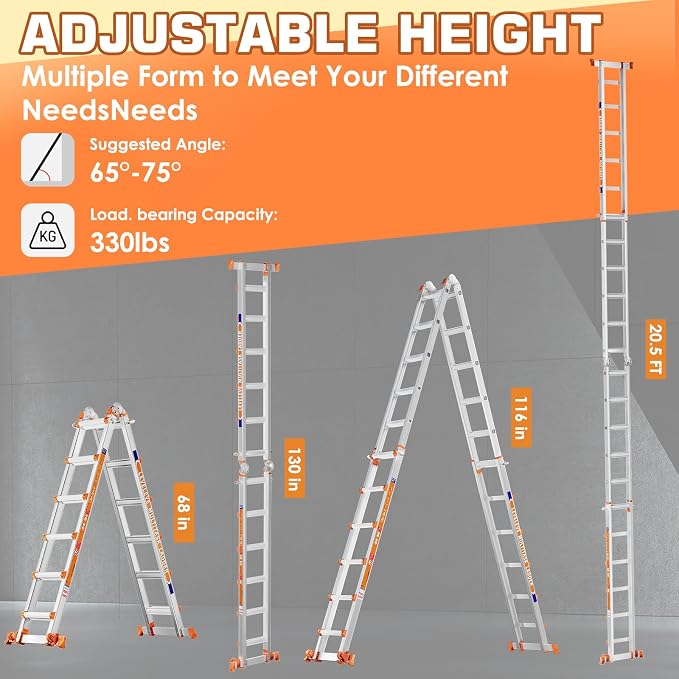 LEVELEVE Telescoping A Frame Ladder, 22FT Multi Position Ladder with Stabilizer Bar & Wheels,330 lbs Security Load for Stairs Home Indoor Outdoor Roof