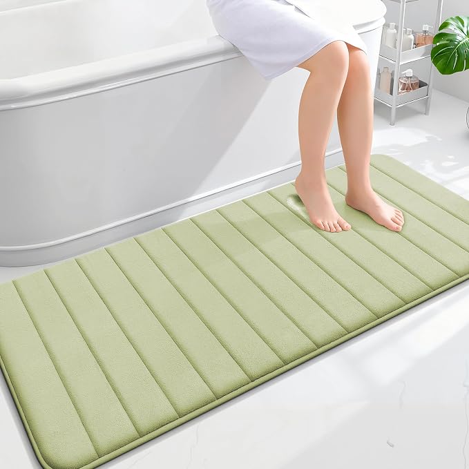OLANLY Memory Foam Long Bathroom Rugs Runner 59x24, Super Soft Absorbent Bath Mat, Quick Dry, Machine Washable Shower Floor Rugs, Bathmat Carpet, Bathroom Home Decor Accessories, Vanilla