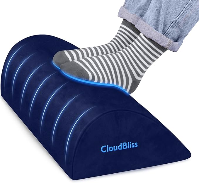 CloudBliss Foot Rest for Under Desk at Work,Office Desk Accessories with Soft Foam and Washable Removable Cover, Foot Stool for Office, Car, Home to Foot Support and Relax Ankles, Blue