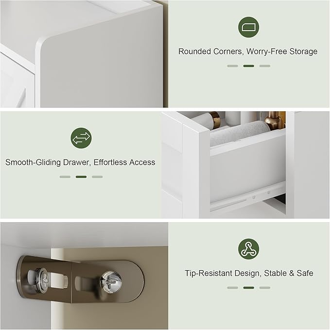 Einhomn Over the Toilet Storage Cabinet with Hidden Odor-Proof Trash Can&Toilet Paper Holder Combo–10 Storage Spaces, All-in-One Bathroom Rack for Bathroom, Laundry, White