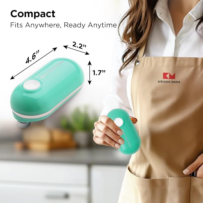 Kitchen Mama Mini Plus Rechargeable Electric Can Opener: USB-C Charging, Hands-Free, Auto Stop, Compact, Cordless, Smooth Edge - Perfect for Seniors with Arthritis, Home, and Travel (Teal)