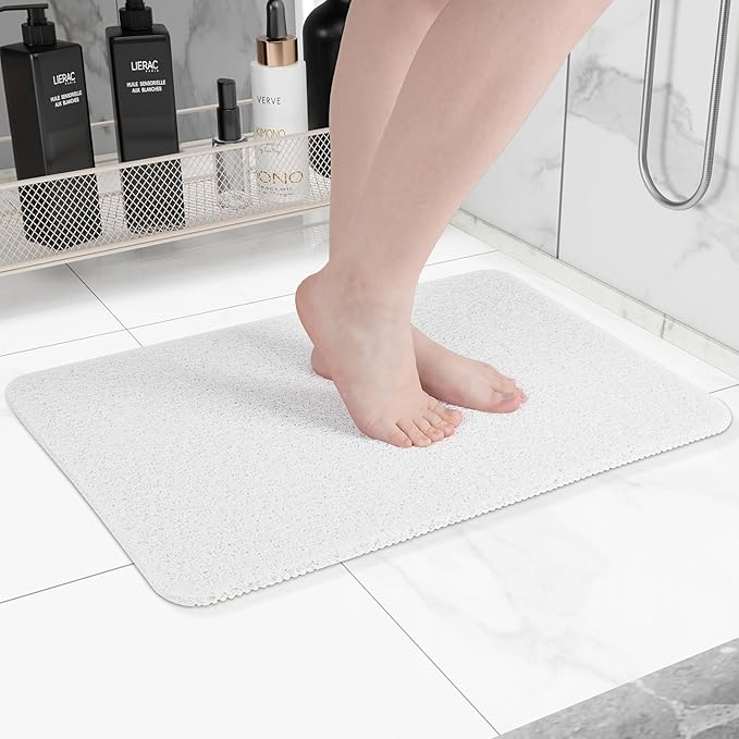 Hargiis Non-Slip Bathtub Mat, 2 Pack Anti Slip Shower Mat, Fast Drying Bathtub Mats, Foot Scrubber Mat, Anti Slip Mat for Tub, Floor, Bathroom, Kitchen, Home, Hotel (White 24"×16"+24"×16")
