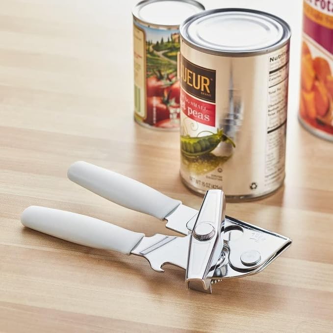 Swing-A-Way 8.6" Portable Can Opener with Sharp Blade, Manual Handheld, 2-in-1 Can & Bottle Opener, Made of Steel, Easy Turn Knob, Kitchen Essential for Cans, Bottles & Jars - 2-Pack (White & Black)