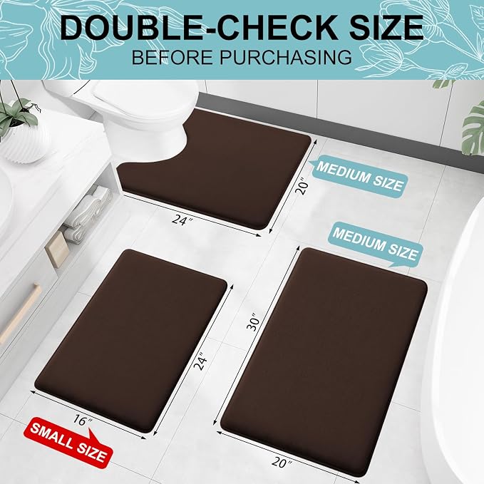 Smiry Memory Foam Toilet Rugs U-Shaped 24x24, Extra Soft Absorbent Non-Slip Contour Bathroom Rugs, Machine Washable Bath Mats for Toilet, Brown