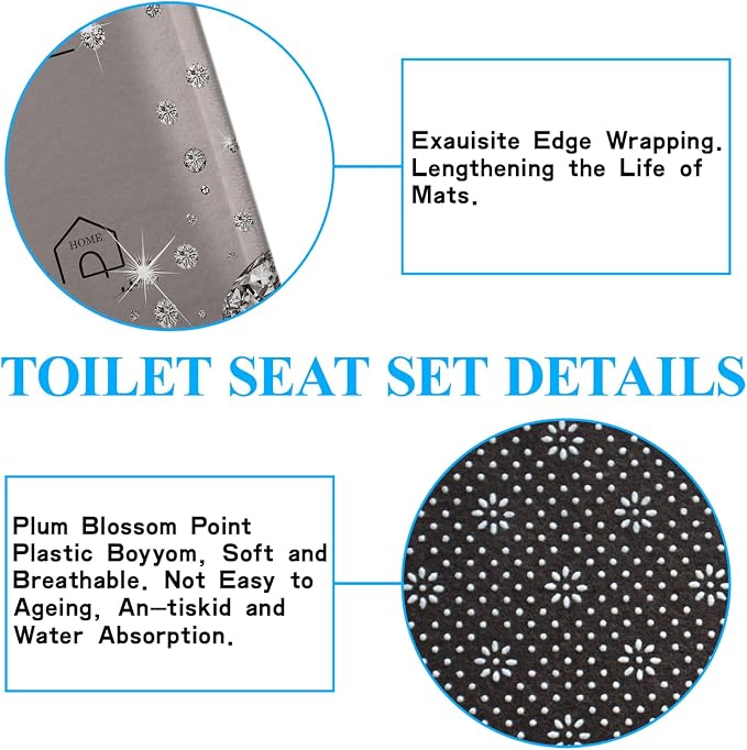 4Pcs Family Shower Curtain Sets with Non-Slip Rugs, Toilet Lid Cover and Bath Mat,Grey Glitter Diamond Home Bathroom Decor Set Accessories Waterproof Shower Curtains with 12 Hooks, 72 x 72 Inch