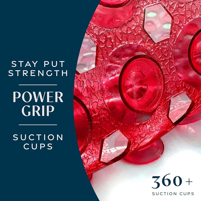 SlipX Solutions Power Grip Bathtub Safety Mat | Precision Grip Technology for Longer, Stronger, & Softer Wet Surface Protection | Clear Red 39"x16"