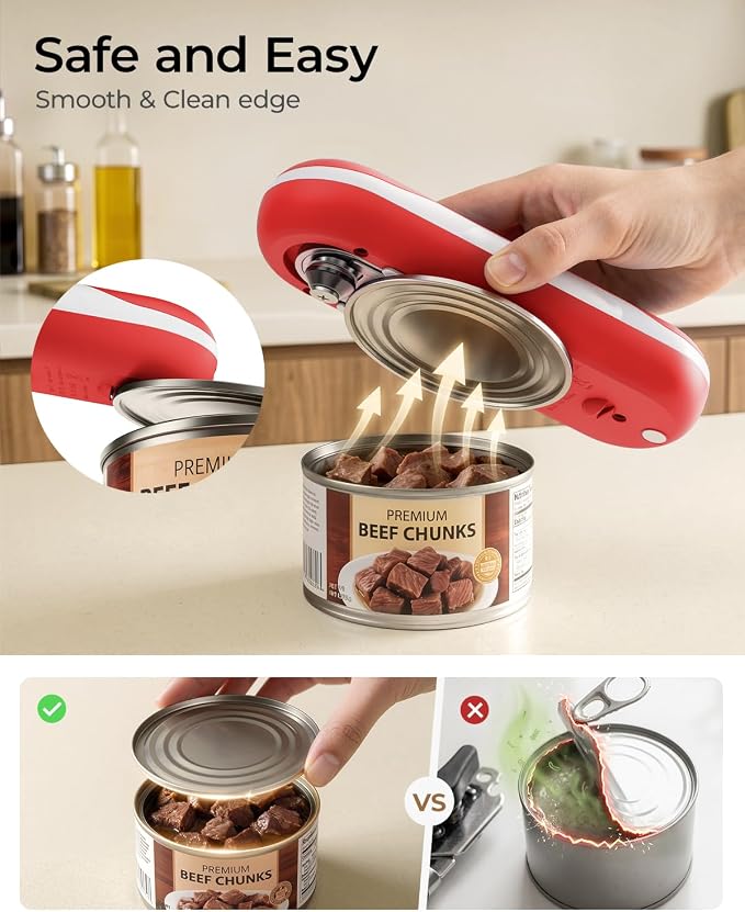 Electric Can Opener, One-Touch Automatic Can Opener, USB Rechargeable Electric Can Opener for Seniors with Arthritis- Cordless Battery Powered, Side Cut, Smooth Edge, Handsfree, for Any Size Cans
