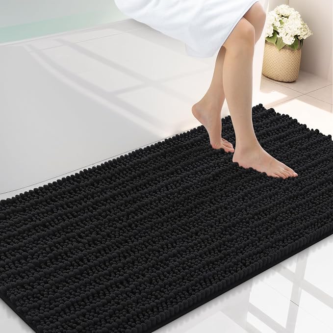 Smiry Bathroom Rugs Mat 45x27, Extra Soft Absorbent Chenille Bath Rugs, Non Slip Rubber Backing Machine Washable Quick Dry Bath Mats for Bathroom Floor, Tub, Shower, Home Decor Accessories, Black