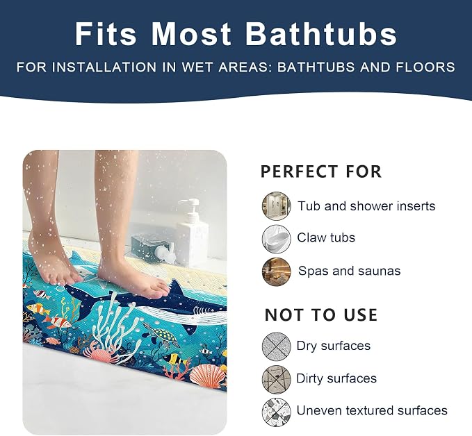XIYUNTE Baby Bath Mat for Tub Non Slip Kids Bath Mat - 40"x16" Extra Long Bathtub Mat Non Slip Kids, Eco-Friendly Toddler Bath Mats with Suction Cups for Secure Grip, Easy to Clean & Easy Drying