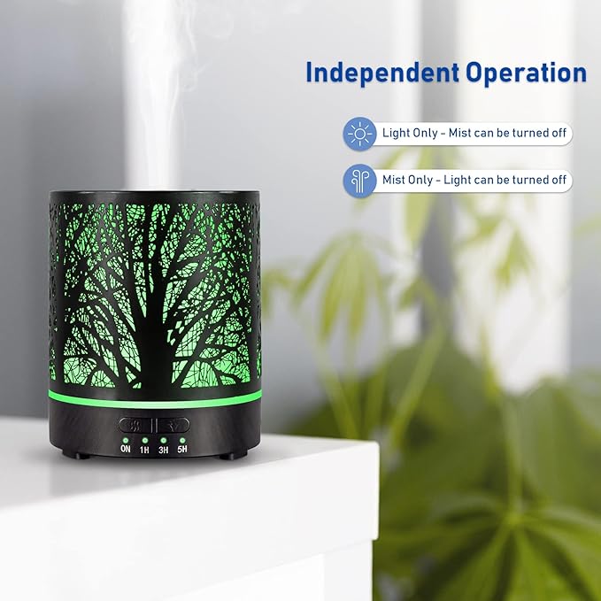 EQUSUPRO Essential Oil Diffuser 300ml Metal Electric Ultrasonic Diffuser for Large Room with Auto Shut-Off, 4 Timer Setting &7 Colors Night Light for Home