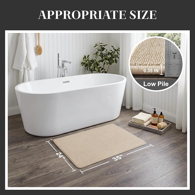 MontVoo Quick Dry Bath Mat 24"x35", Super Absorbent Bathroom Rug, 3D Honeycomb Mesh Base Non Slip Bath Mats for Bathroom, Machine Washable Low Pile Bath Rug for Bathtub Front, Shower, Sink, Beige
