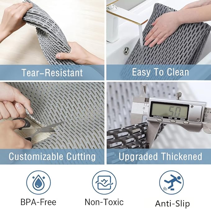 Extra Large Non-Slip Shower Mat,59 x 35.5 Inch Bathtub Mat,Non Slip Bathroom Mat for Elderly, Easy to Dry, Fast-Dry Drainage Hole, Easy to Prune