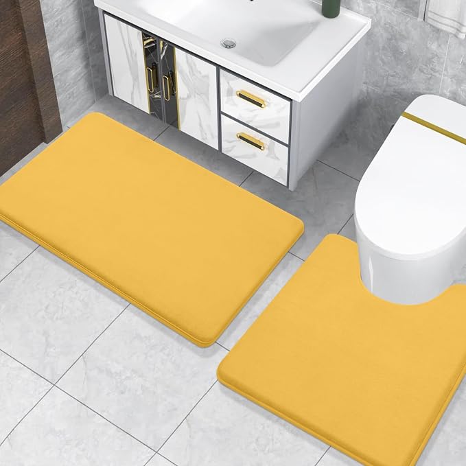 Smiry Memory Foam Toilet Rugs U-Shaped 24x20, Extra Soft Absorbent Non-Slip Contour Bathroom Rugs, Machine Washable Bath Mats for Toilet, Yellow
