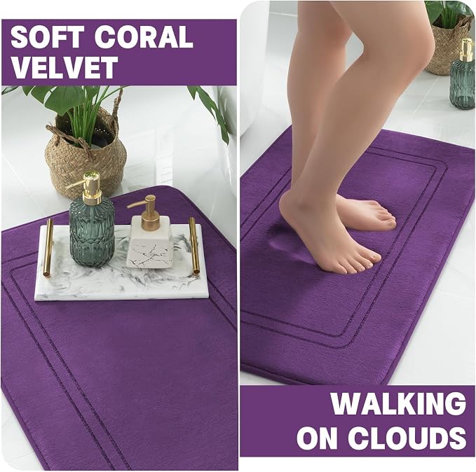 YIHOUSE Purple Memory Foam Bathroom Rug Set - 5 Piece Non Slip Bath Mats, Absorbent & Quick Drying for Bathroom Floor