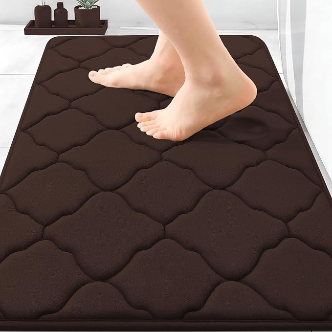 OLANLY Memory Foam Bath Mat Rug 30x20, Ultra Soft and Absorbent Bathroom Rugs, Non-Slip, Comfortable, Machine Washable Bath Carpet for Bathroom Floor, Tub, Shower and Home Decor Accessories, Brown
