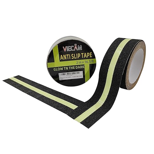 Premium Anti Slip Traction Tape 2" x 16.5 FT - Glow in Dark Green Stripe, No-Residue Tape for Stairs & Outdoor, Weatherproof, Easy Apply & Remove - Durable & High Visibility
