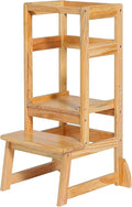 SDADI Mother's Helper Adjustable Height Step Stool Safety Counter Level Learning Toddler Tower for Kitchen and Bathroom, Natural