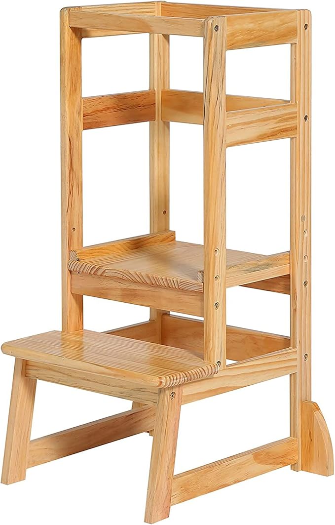 SDADI Mother's Helper Adjustable Height Step Stool Safety Counter Level Learning Toddler Tower for Kitchen and Bathroom, Natural