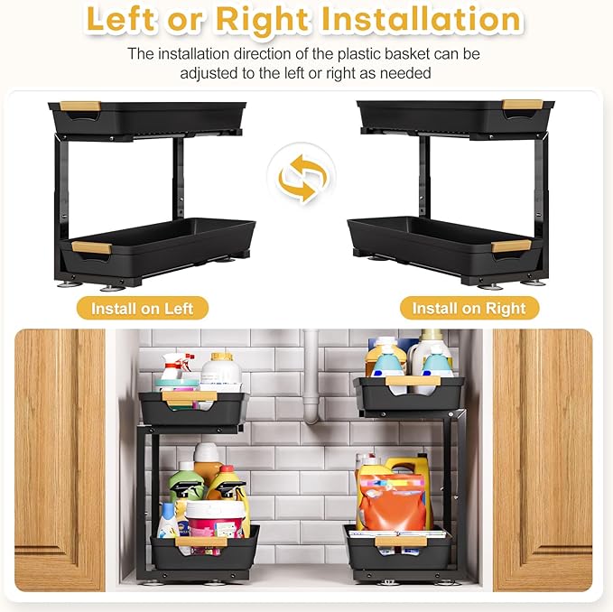 Homde 2-Tier Under Sink Organizer: 2pcs Set Adjustable Pull Out Drawer Undersink Cabinet Storage Rack for Home Kitchen Bathroom