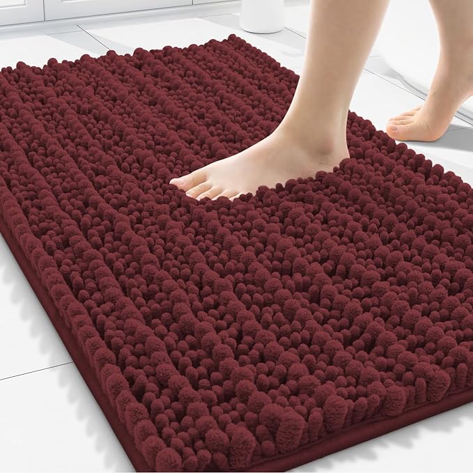 Smiry Bathroom Rugs Mat 30x20, Extra Soft Absorbent Chenille Bath Rugs, Non Slip Rubber Backing Machine Washable Quick Dry Bath Mats for Bathroom Floor, Tub, Shower, Home Accessories, Caramel Red