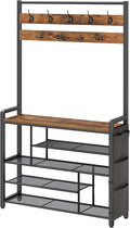 HOOBRO Hall Tree with Bench, Shoe Rack with Coat Rack, 39.4" Coat Rack with Shoe Storage, 5 Tier Shoe Storage Organizer, Oxford Fabric Side Pockets, Coat and Shoe Rack Entryway, Rustic Brown BF46MT01