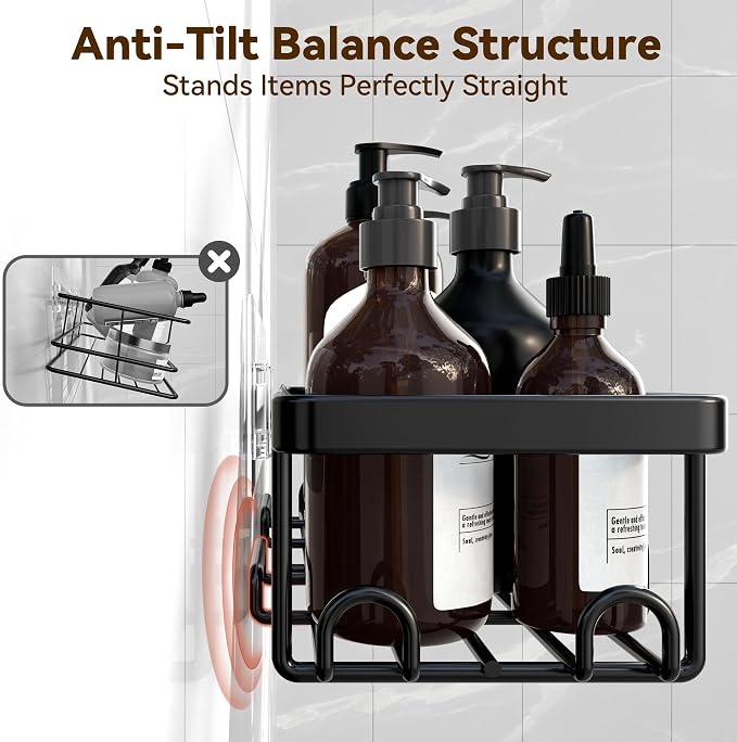 YASONIC Shower Caddy Adhesive, 100% Rustproof Shower Organizer with Soap and Toothbrush Holder, Large Capacity Shower Shelves for Inside Shower, No Drill Shower Storage for Home (5 Pack Black)