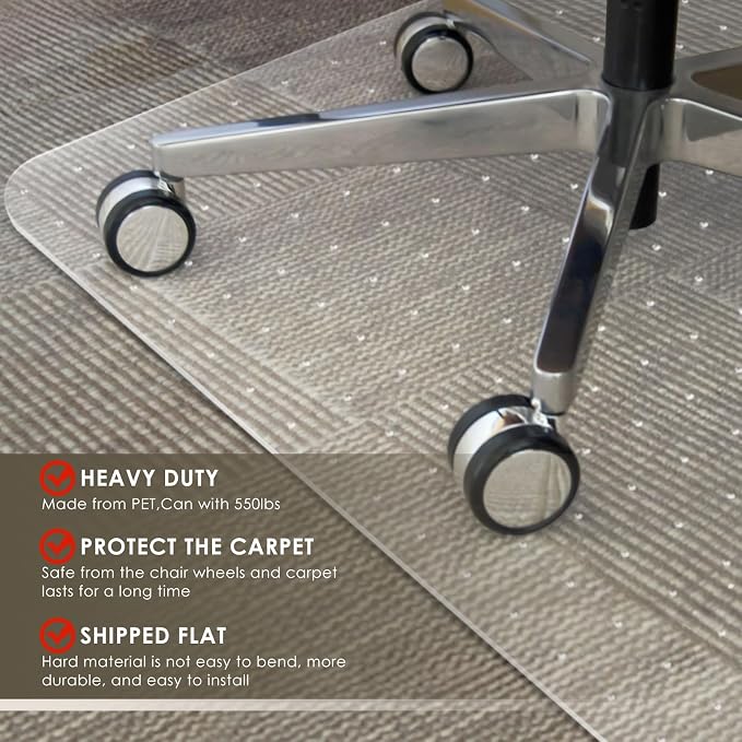 Azadx Heavy Duty Office Chair Mat for Carpet 36" x 48" Hard Material Chair Mat for Carpeted Floor Non-Slip Carpet Protector for Office Easy Glide Desk Floor Mat for Office Chair on Carpets 2 Pack