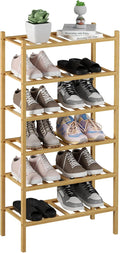ROMGUAR CRAFT 6-Tier Bamboo Small Shoe Rack, Free Standing Wood Shoe Shelf Storage Organizer for Closet Entryway Stackable (Natural)
