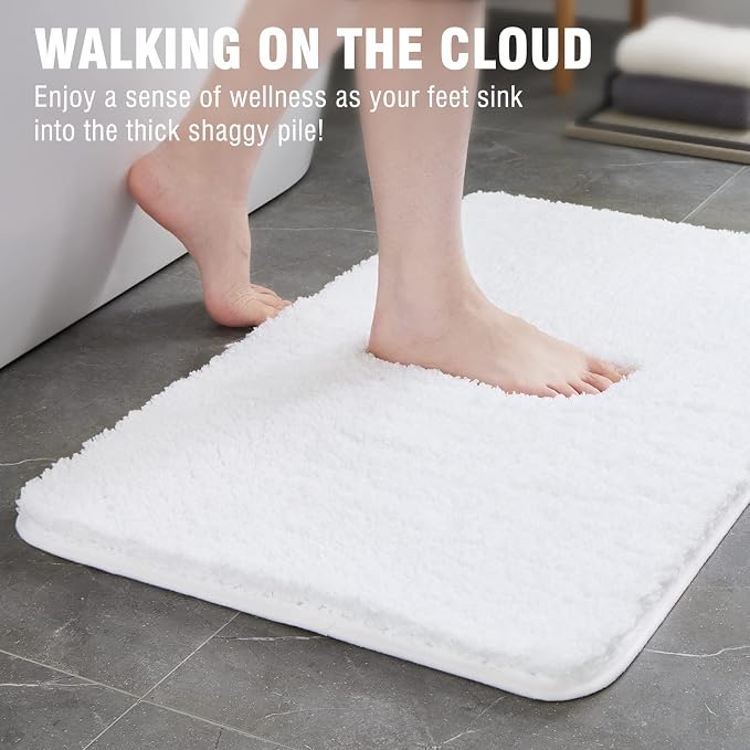 TECHMILLY Super Soft Shaggy Bathroom Rugs, Absorbent Thick Non Slip Microfiber Bath Rugs, Quick Dry Machine Washable Bath Mat for Bathroom Floor, Bathtub and Shower 20"x32"