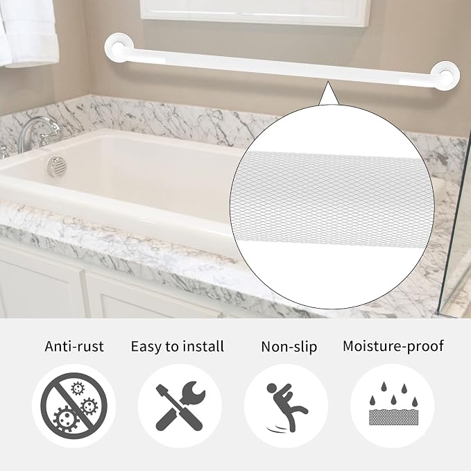 White Shower Grab Bar w/Anti-Slip Knurled Grip 36 Inch, Zepolu Stainless Steel Bathroom Handicap Grab Bars, Safety Bar Balanced Handrail, Handicap Injury Elderly Senior Assist Support Shower Handle